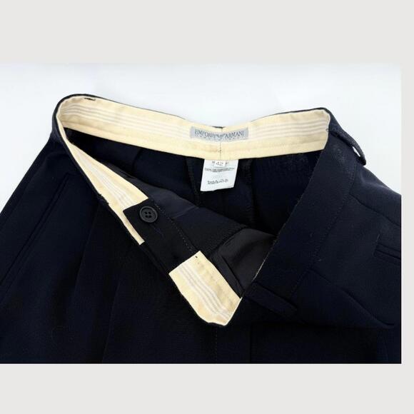 Vintage Emporio Armani Virgin Wool Trousers Black Pleated Dress Pants Size 42 - Picture 3 of 9